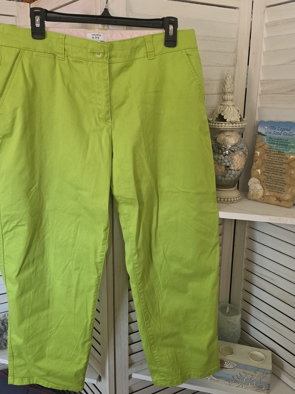 Crown & Ivy SET- Pink and Lime Swirl Print Blouse & Lime Pants SZ L - Picture 9 of 12